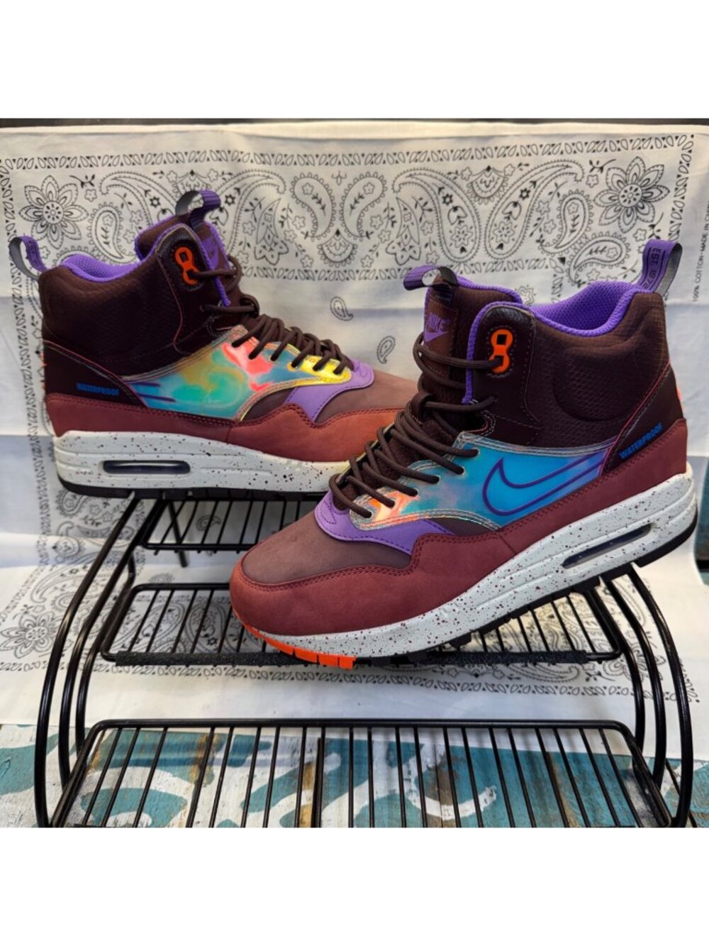 Nike Air Max 1 Sneakerboot Mid Deep Burgundy Iridescent Women’s Sz 8 Shoes EUC